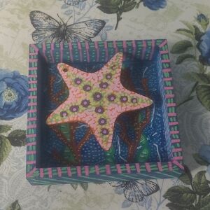 Hand-Painted Starfish Shadow Box - Pink & Green Coastal Accent